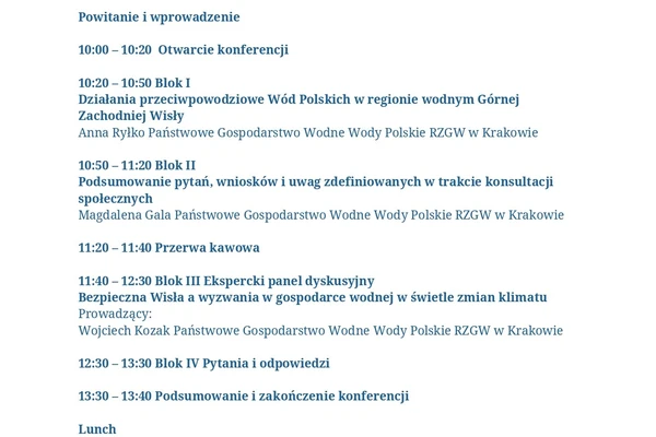 Konferencja: „Bezpieczna Wisła – ekologicznie w przyszłość”